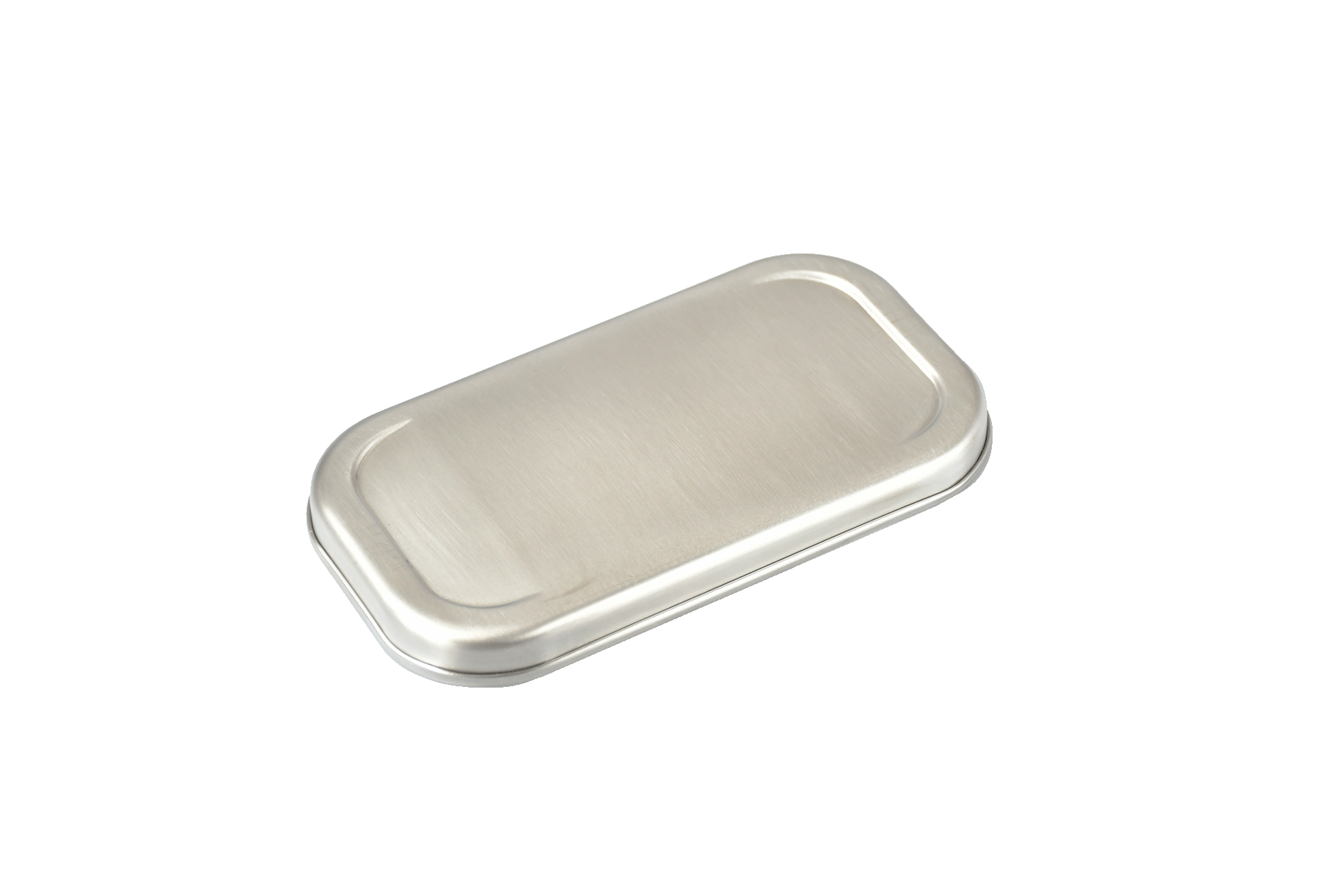 Schrägansicht Edelstahldeckel für Lunchbox – glänzender Ersatzdeckel aus rostfreiem Edelstahl auf weißem Hintergrund