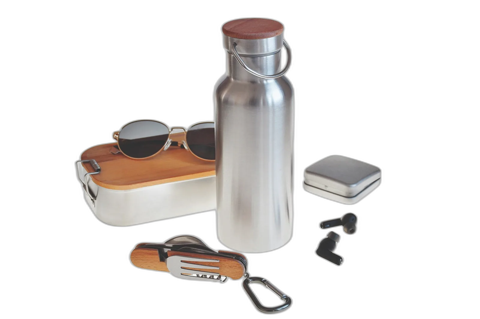 stainless steel bottle with bamboo lid