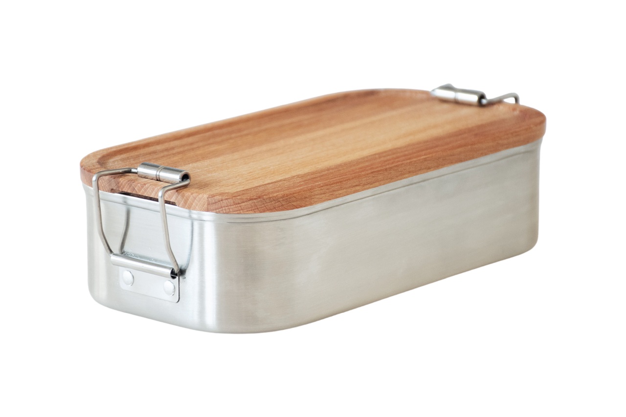 Nachhaltige Lunchbox / Brotdose aus Edelstahl mit Buchenholzdeckel für Firmen & B2B