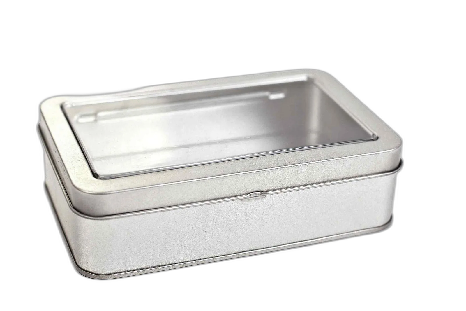 hinged tin case with window
