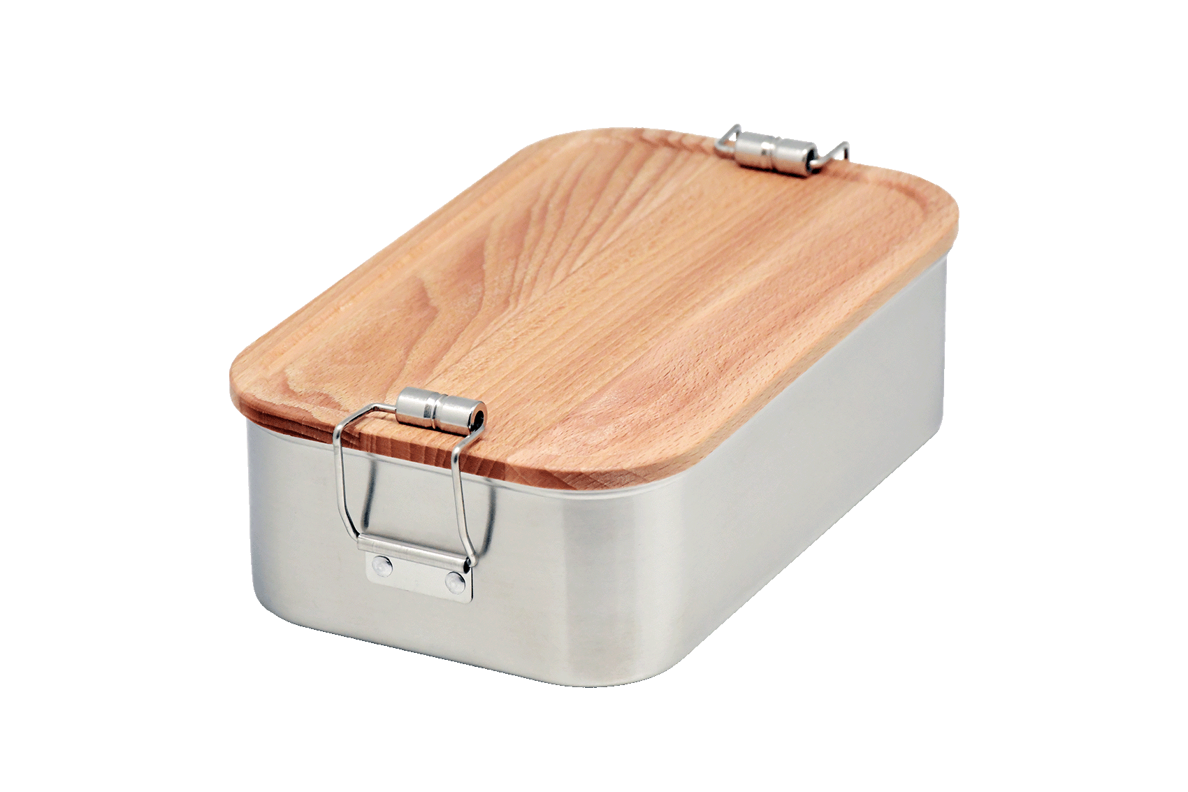 Edelstahl-Lunchbox mit Buchenholzdeckel und stabilem Verschluss, umweltfreundliche Brotdose für unterwegs