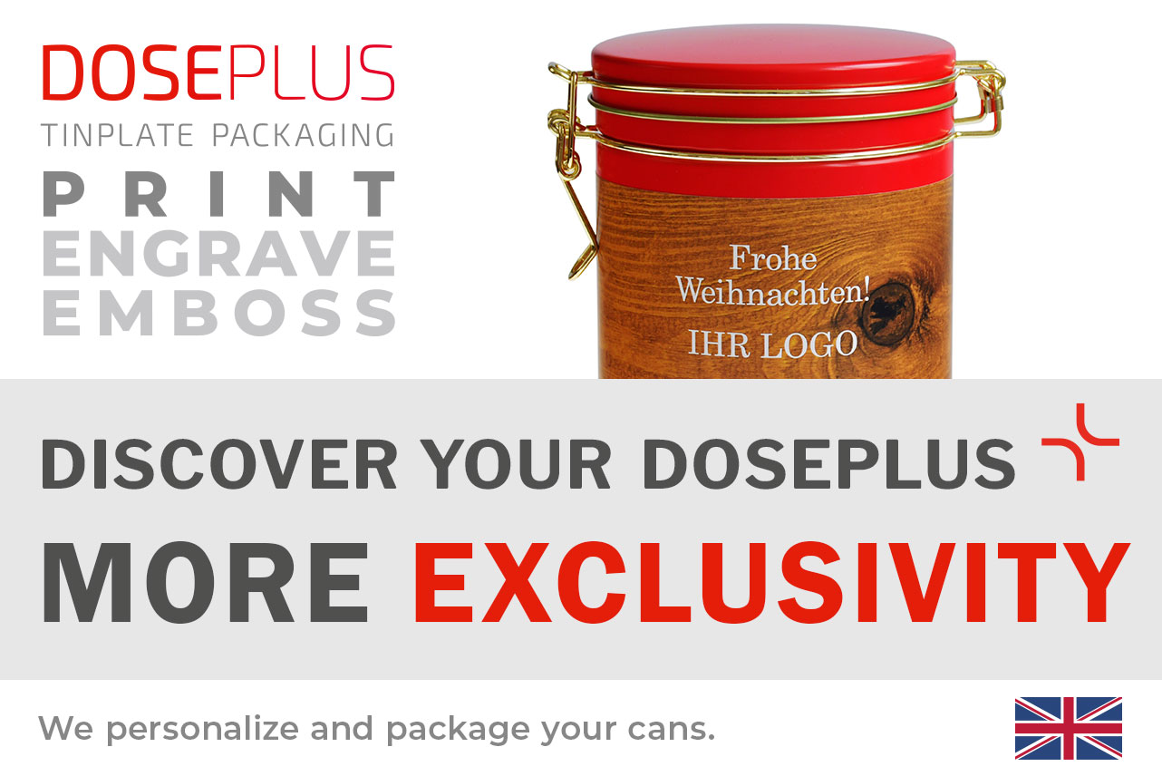 Doseplus metal box with engraved camera illustration and text “Photographers Box”. Wording: “Emboss, laser, print – Discover your Doseplus, more elegance”.
