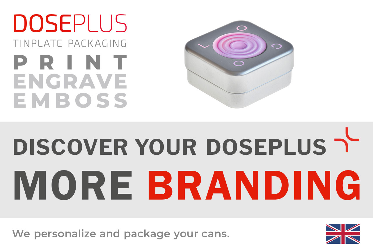 Doseplus soap tin DSS-065 – banner text: Discover your Doseplus, more branding. Square metal tin ideal for soap, cosmetics, and premium branded gifts.