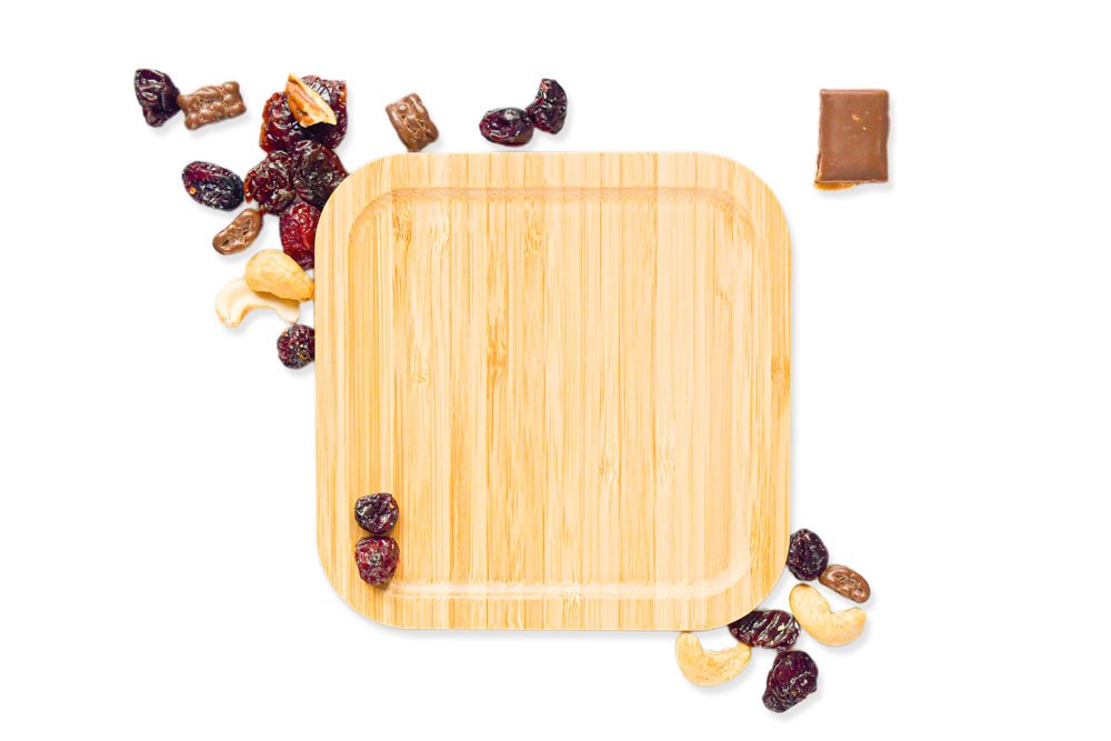 Square bamboo lid with dates and nuts – sustainable replacement lid for bamboo lunch box