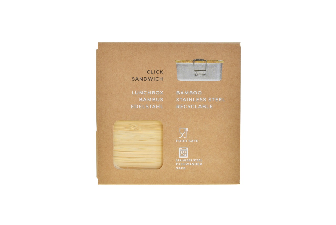 Nachhaltige Verpackung für Sandwichbox mit Bambusdeckel – Vorderansicht für Branding und Personalisierung